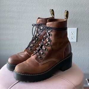 Dr Martens Leona Brown Leather Women's Boots